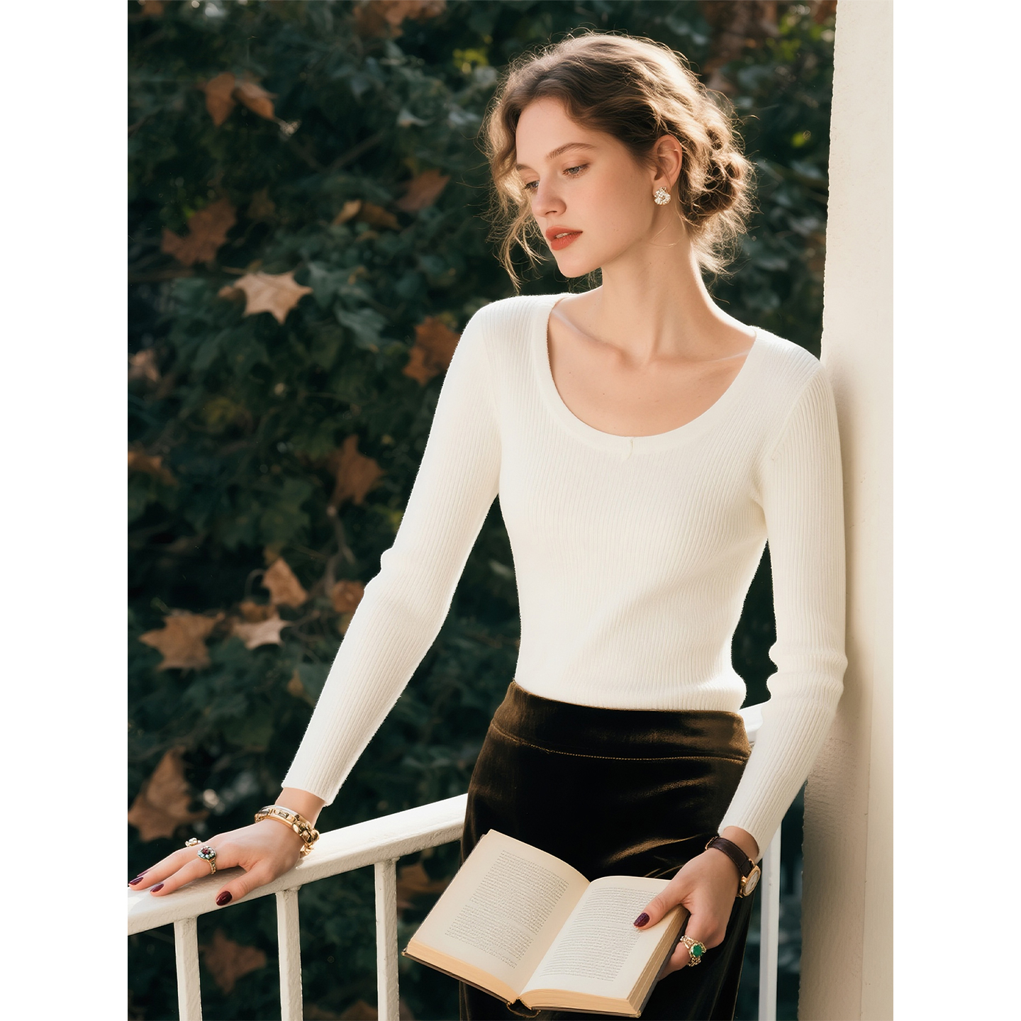 法式米白色长袖针织衫女2025年