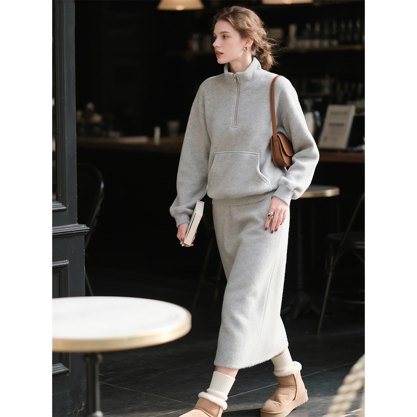 灰色羊毛套装女2025年秋冬新款