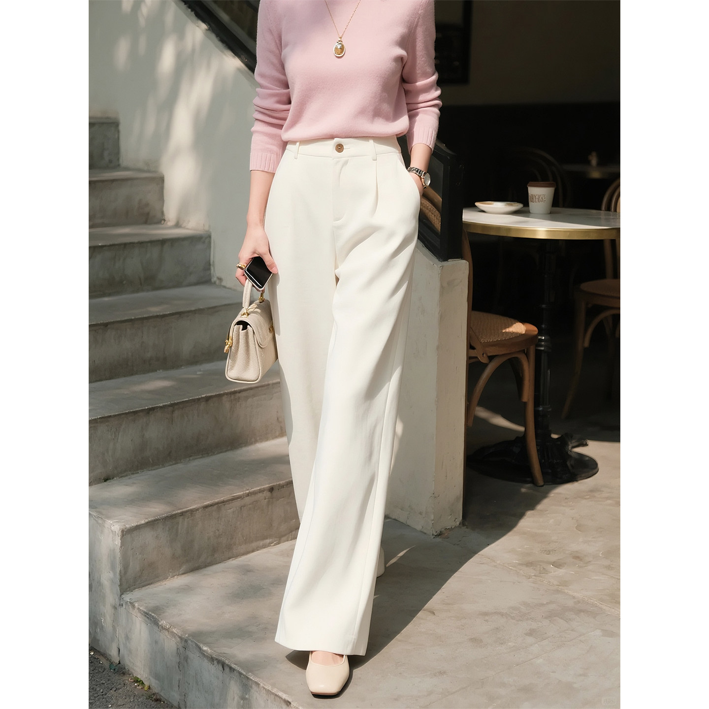 白色西装阔腿裤女2026年春季新款轻熟风高腰显瘦垂坠感直筒长裤子,女装/女士精品,休闲裤,淘宝优惠券,粉丝福利购,淘宝优惠卷