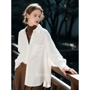 白色翻领磨毛长袖衬衫女2026年秋冬新款高级简约百搭衬衣叠穿上衣