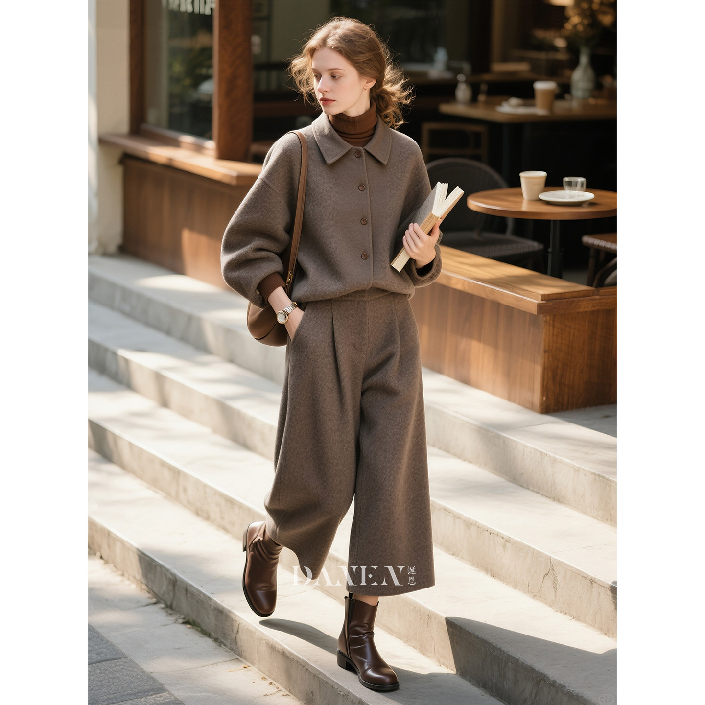 灰棕色毛呢套装女2026年秋冬新款精致百搭通勤外套阔腿裤两件套,女装/女士精品,时尚套装,淘宝优惠券,粉丝福利购,淘宝优惠卷