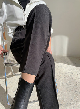 黑色萝卜裤女2025年春秋新款烟管九分小脚直筒