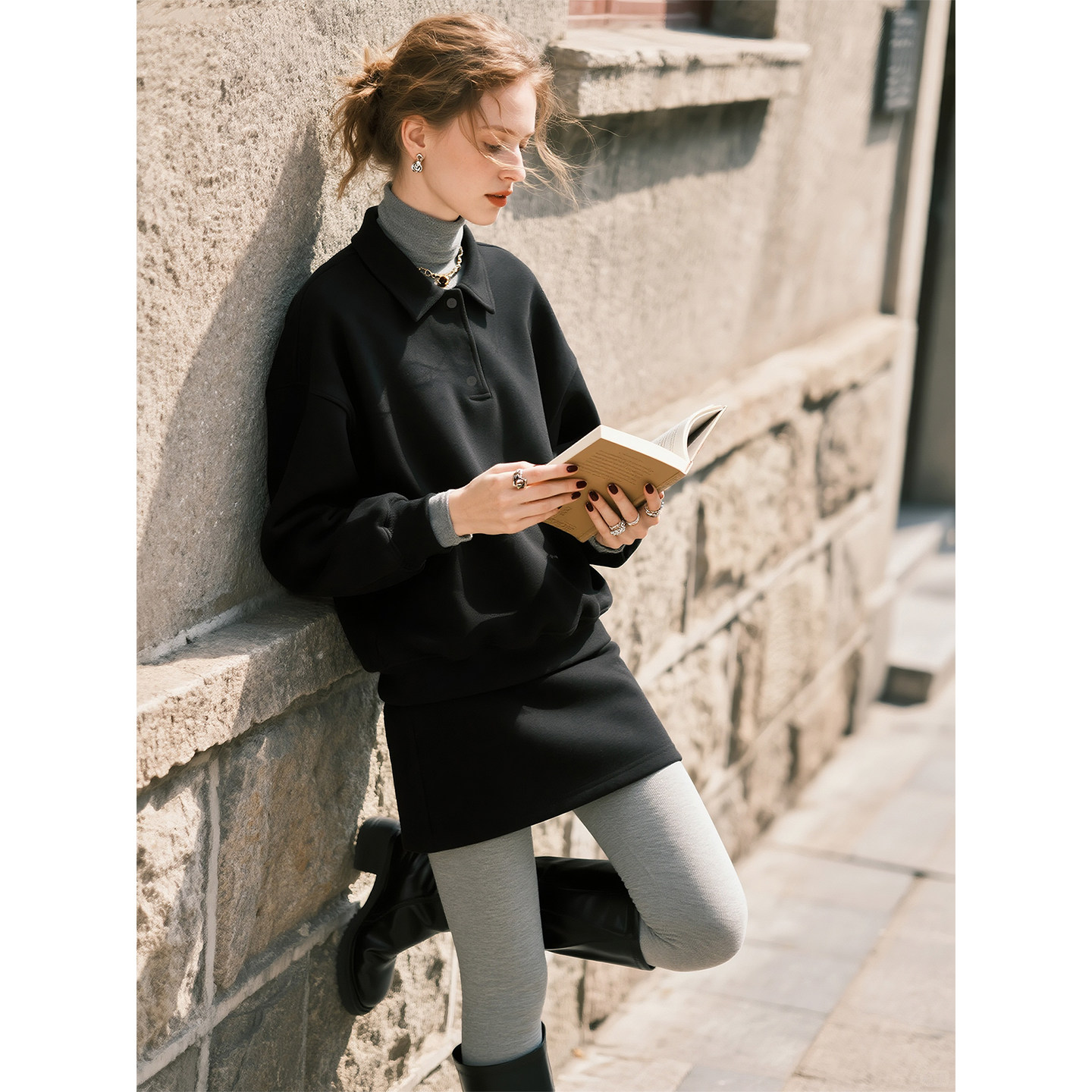 黑色POLO领卫衣套装女2026秋冬新款羊毛加厚休闲显瘦半身裙两件套,女装/女士精品,时尚套装,淘宝优惠券,粉丝福利购,淘宝优惠卷