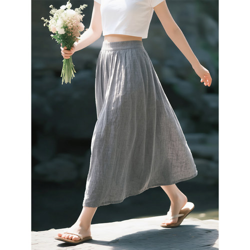 灰色休闲半身长裙女2026年夏季新