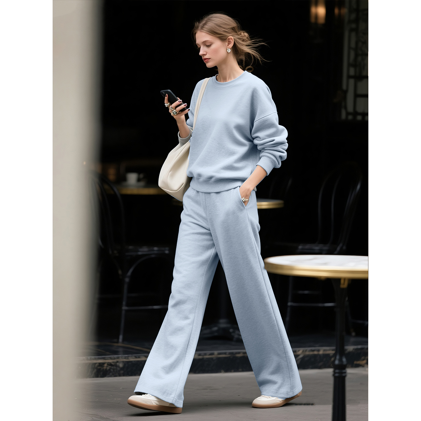 浅蓝色早秋休闲套装女2025年秋季