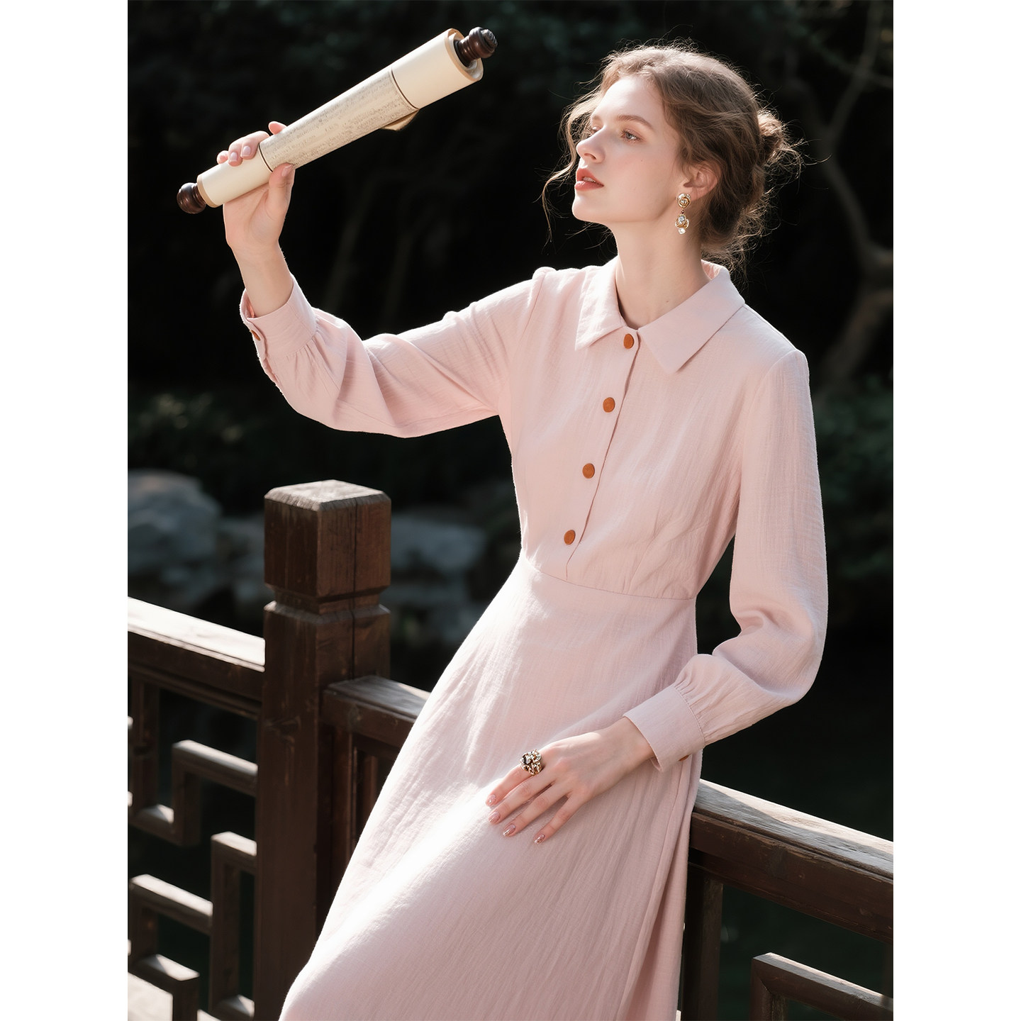 粉色连衣裙女2026年春季新款优雅甜美气质收腰显瘦高级感长裙子,女装/女士精品,连衣裙,淘宝优惠券,粉丝福利购,淘宝优惠卷