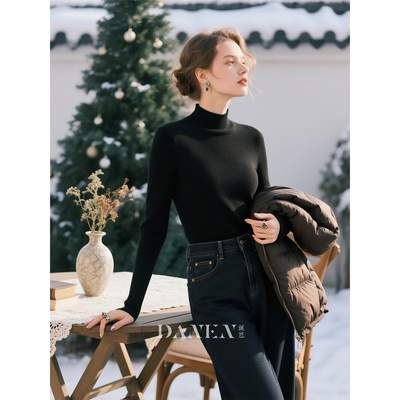 黑色半高领羊毛针织衫女2025年