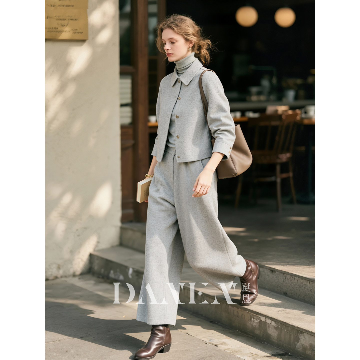 白灰色翻领外套九分裤两件套女2026年秋冬新款羊毛高级感气质套装,女装/女士精品,时尚套装,淘宝优惠券,粉丝福利购,淘宝优惠卷