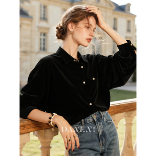 复古黑色磨毛衬衫女2026年秋冬新款高级感洋气减龄衬衣叠穿上衣