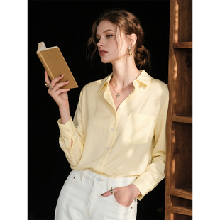内搭叠穿衬衣轻奢高级感长袖 新款 上衣 女2026年春季 黄色纯棉衬衫