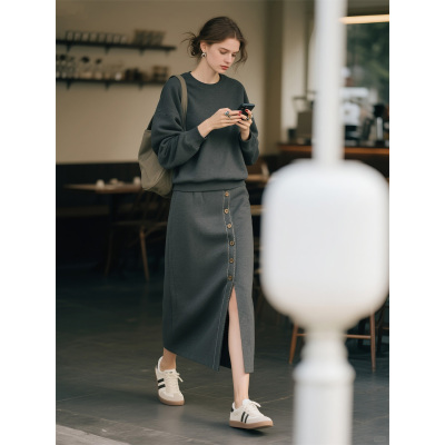 灰色卫衣套装女秋季半身裙两件套