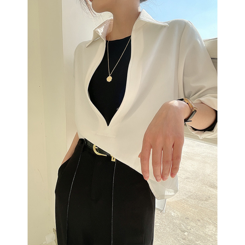 法式白色V领衬衫女2025年春秋新款设计感小众长袖衬衣高级感,女装/女士精品,衬衫,淘宝优惠券,粉丝福利购,淘宝优惠卷