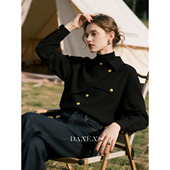 新款 黑色翻领磨毛衬衫 女2026年春季 设计感小众衬衣叠穿不规则上衣