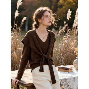咖啡色海军领毛衣针织衫女2026年秋冬新款气质高级感时尚软糯上衣
