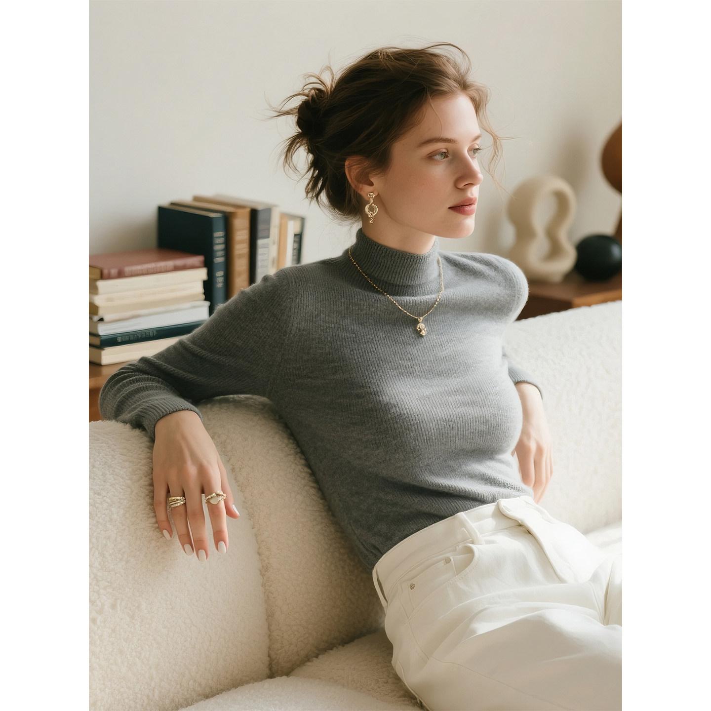 灰色半高领羊毛毛衣针织衫女2026年秋冬新款舒适软糯内搭打底衫,女装/女士精品,毛针织衫,淘宝优惠券,粉丝福利购,淘宝优惠卷