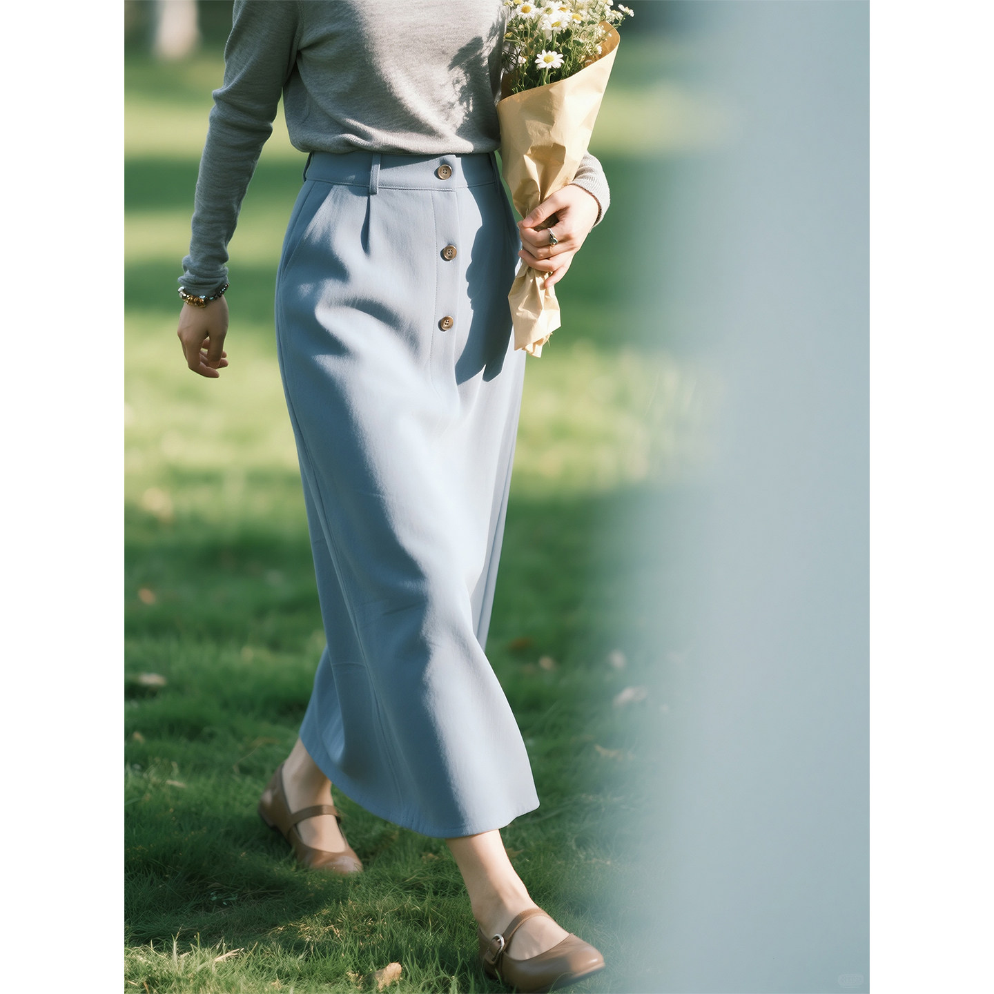 蓝色法式通勤风高腰半身裙女2026春季新款排扣日常百搭直筒长裙,女装/女士精品,半身裙,淘宝优惠券,粉丝福利购,淘宝优惠卷