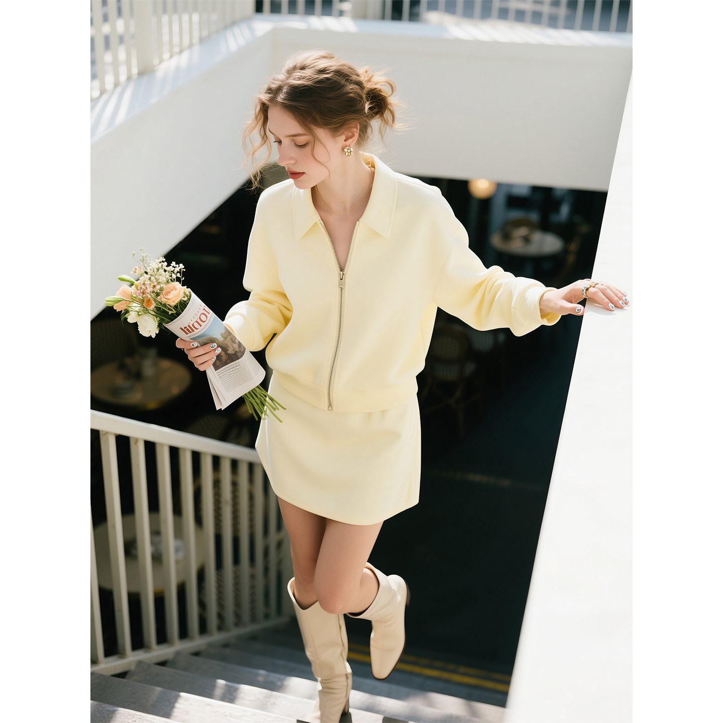 奶黄色翻领拉链卫衣套装女2026年春季新款运动休闲百搭时尚两件套,女装/女士精品,时尚套装,淘宝优惠券,粉丝福利购,淘宝优惠卷