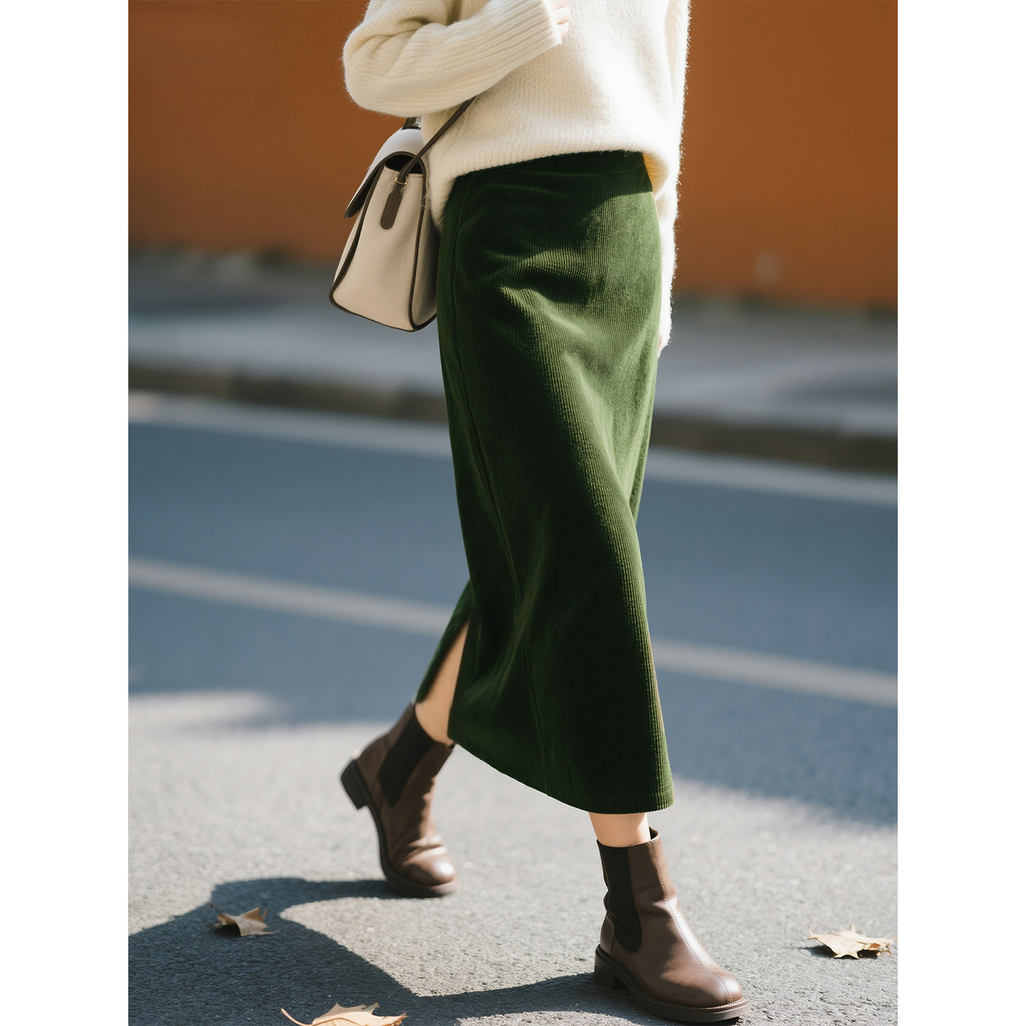 墨绿色灯芯绒半身裙女2025年秋冬