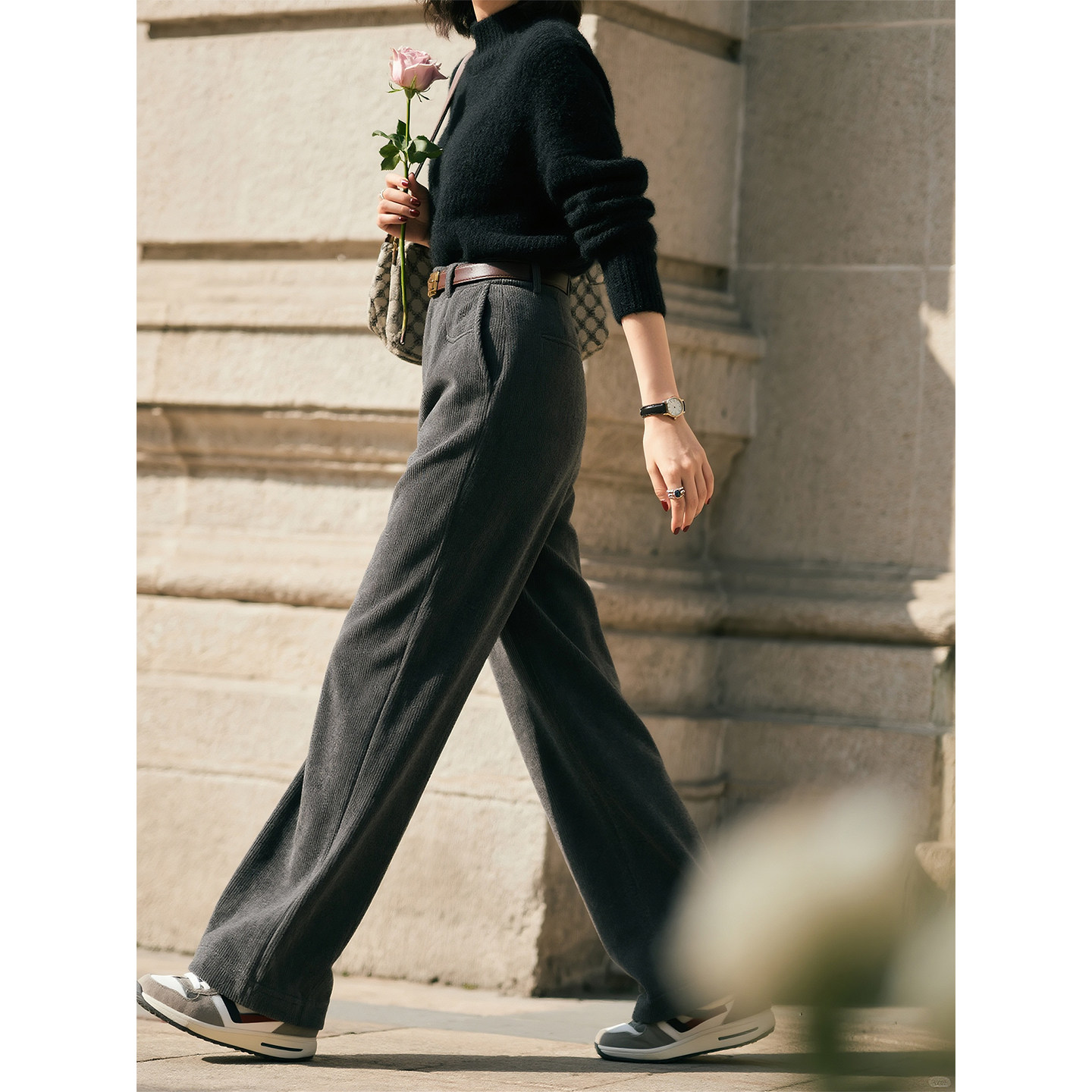 深灰色灯芯绒阔腿裤女2026年春季新款设计感小众高腰显瘦直筒裤子,女装/女士精品,休闲裤,淘宝优惠券,粉丝福利购,淘宝优惠卷