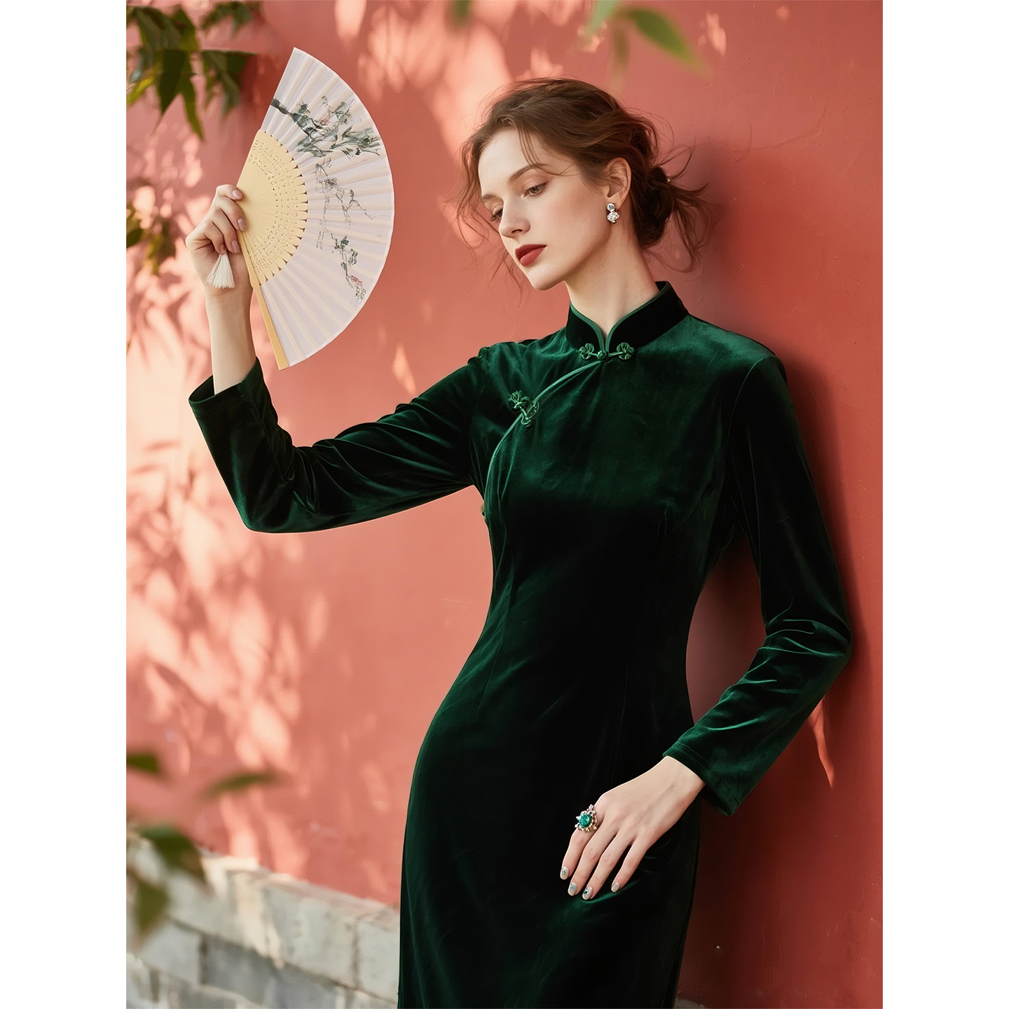 新中式国风丝绒改良旗袍连衣裙女