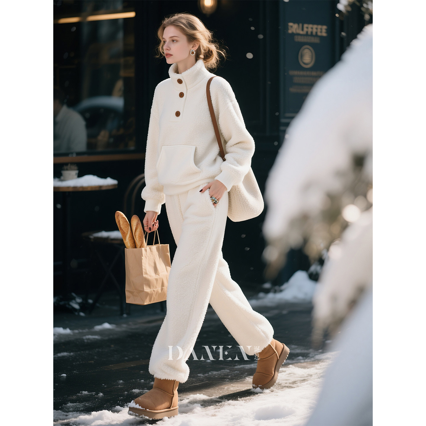 白色摇粒绒套装女2026年秋冬宽松慵懒风加厚保暖卫衣阔腿裤两件套,女装/女士精品,时尚套装,淘宝优惠券,粉丝福利购,淘宝优惠卷