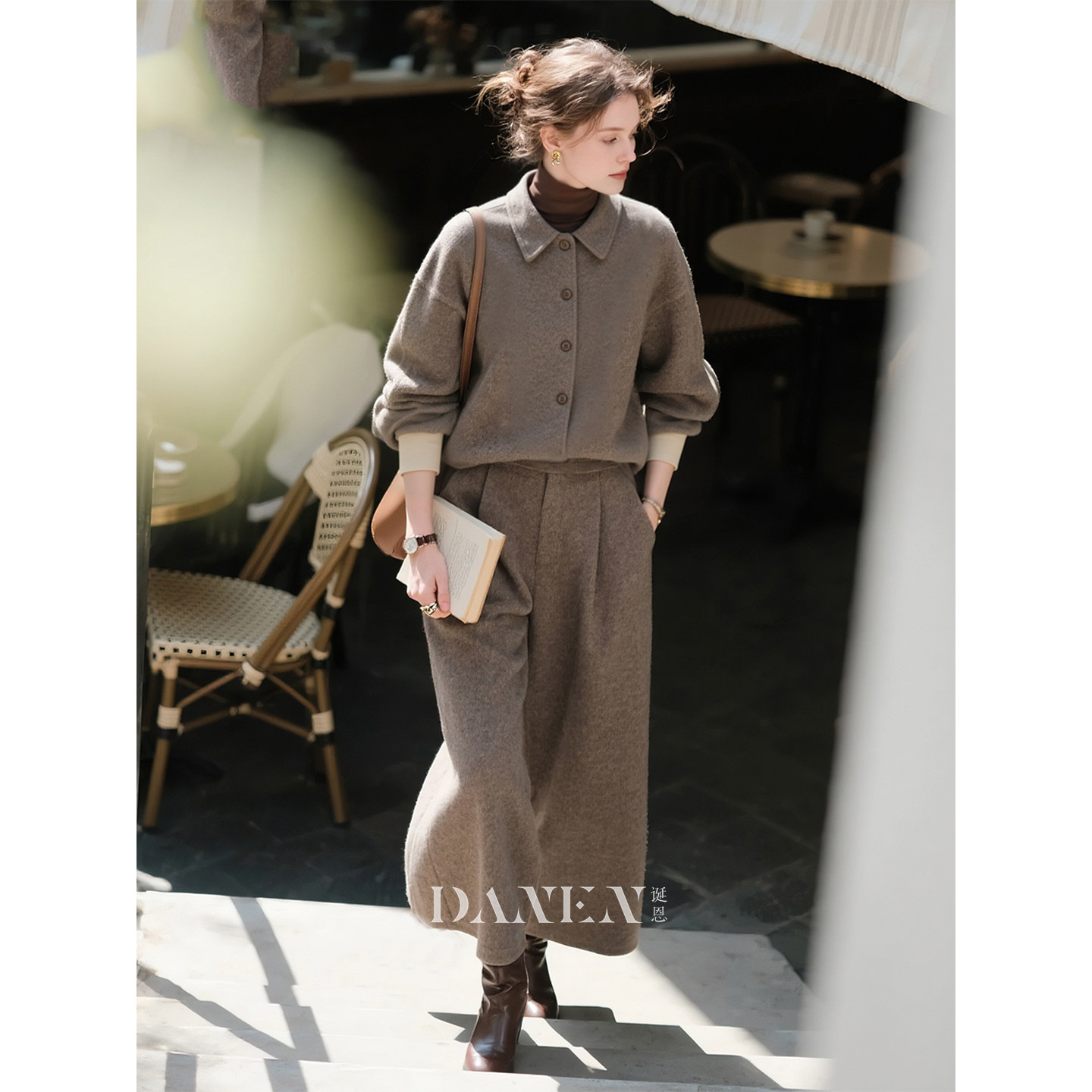 灰棕色毛呢套装女2026年秋冬新款时尚翻领外套休闲阔腿长裤两件套,女装/女士精品,时尚套装,淘宝优惠券,粉丝福利购,淘宝优惠卷
