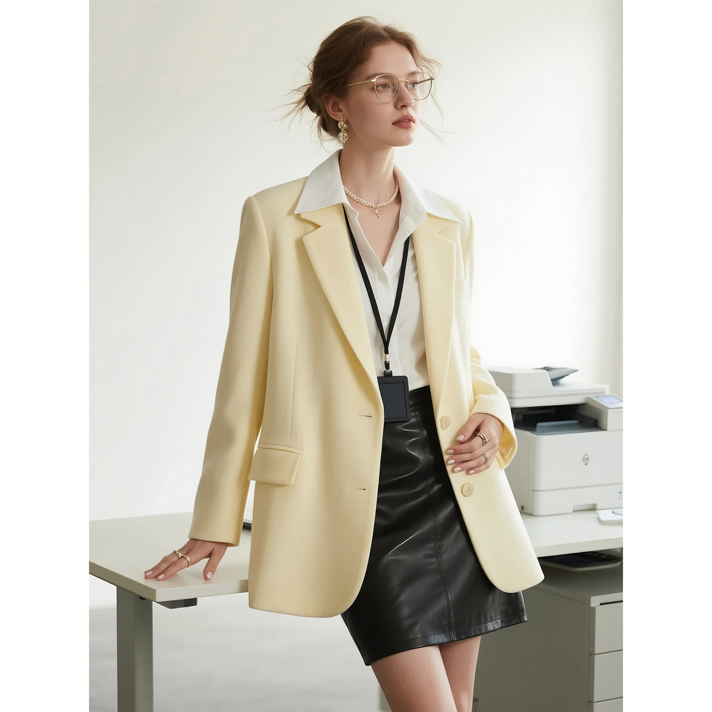 奶黄色西装外套女2026年春季新款轻熟风气质通勤百搭高级感小西服