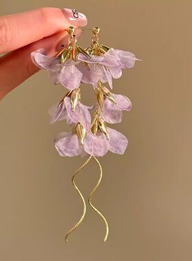 夏日甜美紫色花朵流苏耳钉度假风