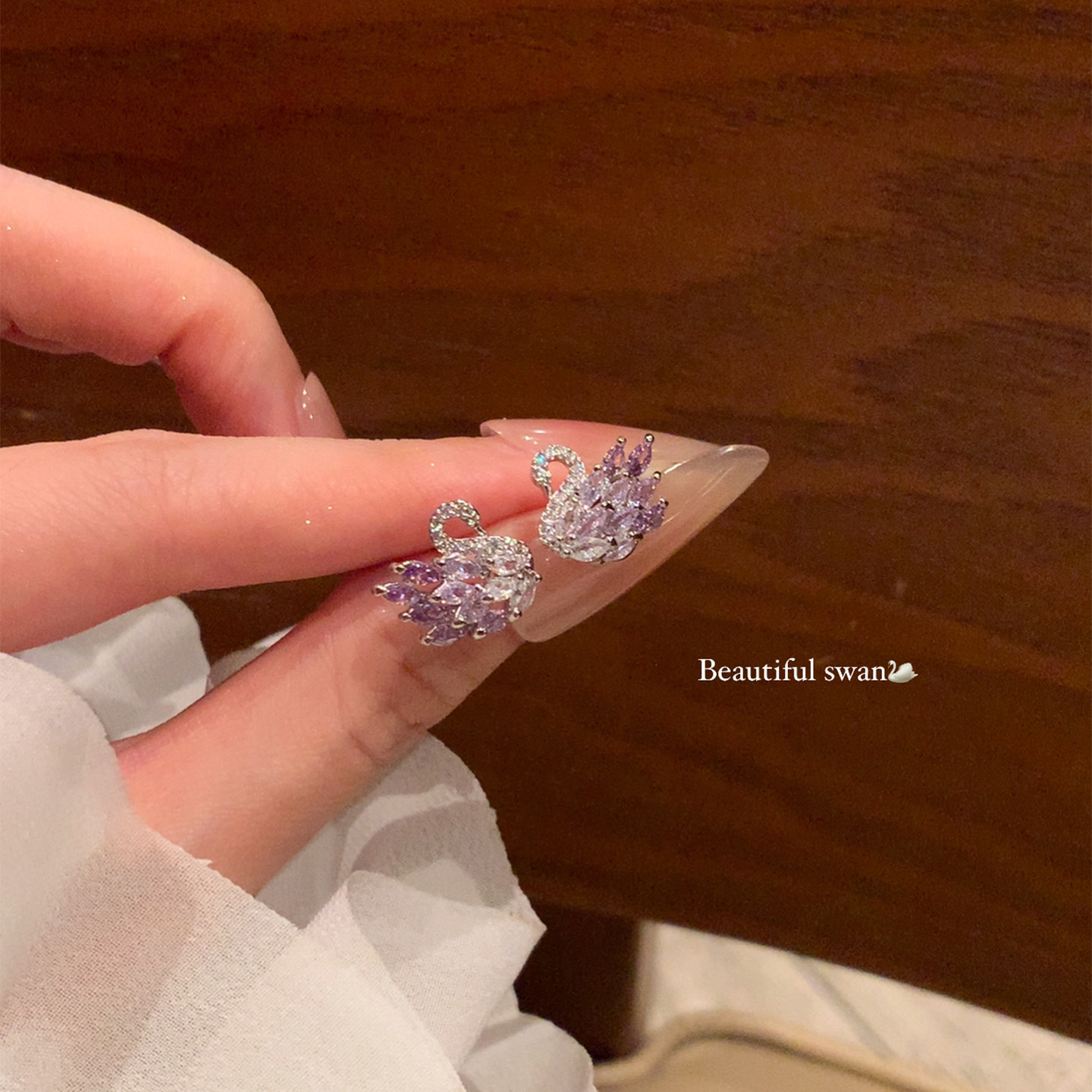 渐变紫锆石天鹅耳钉女小众高级感轻奢耳环2026巨好看独特漂亮耳饰