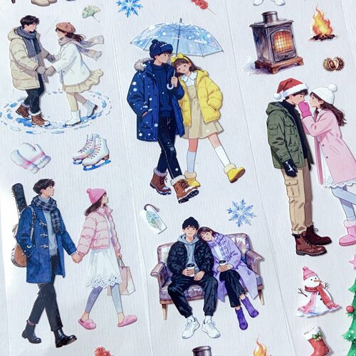 雪中漫漫.手账和纸pet胶带现代盐系人物咕卡流麻贴纸分装素材整卷