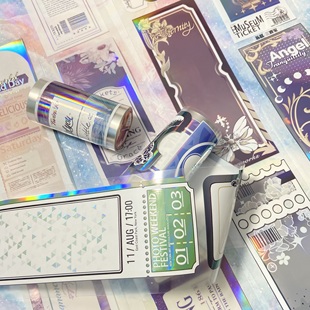 饰拼贴纸手帐咕卡流麻整卷分装 新品 手账胶带镭射票舟眠唯美虹光装