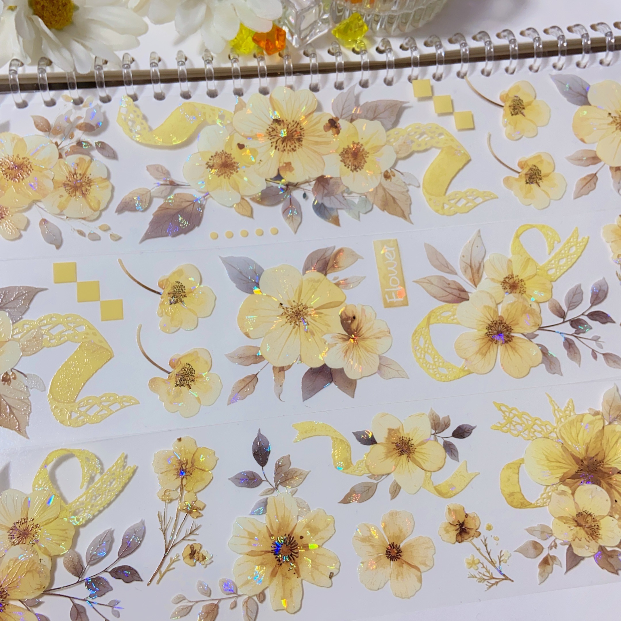 芳华织界.手账pet胶带温柔复古花花造景咕卡流麻拼贴装饰素材整卷