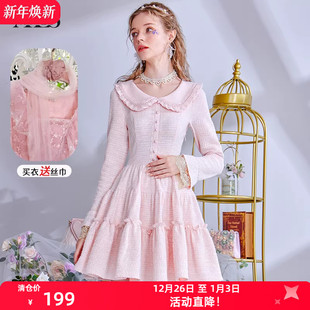 公主风裙子 超仙娃娃领连衣裙女粉色甜美短款 艾丽丝2025秋季 新款