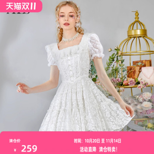 连衣裙 甜美减龄公主裙刺绣娃娃领白色蕾丝短款 2025夏季 新款