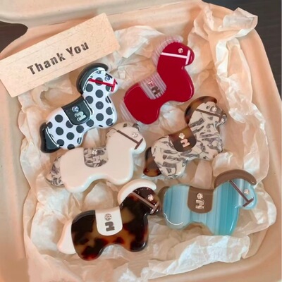 马年小马刘海夹边夹～可爱甜美多巴胺少女创意醋酸镶钻拼色鸭嘴夹