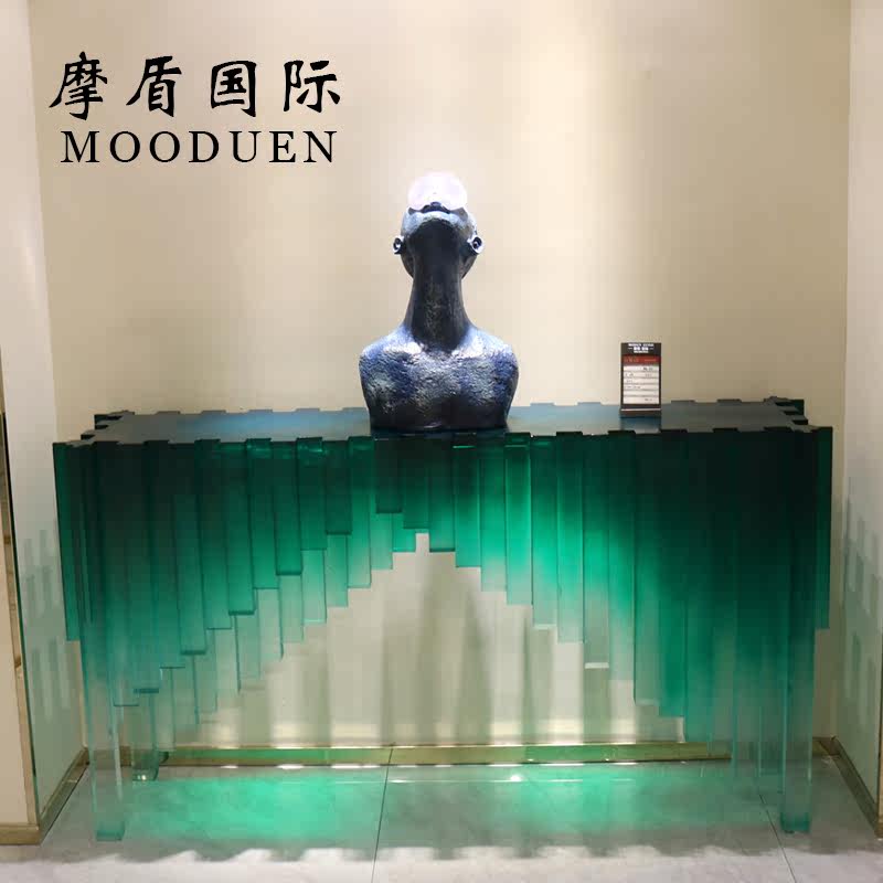 创意时尚绿色亚克力案几 后现代个性钢琴键玄关台 轻奢简约玄关几