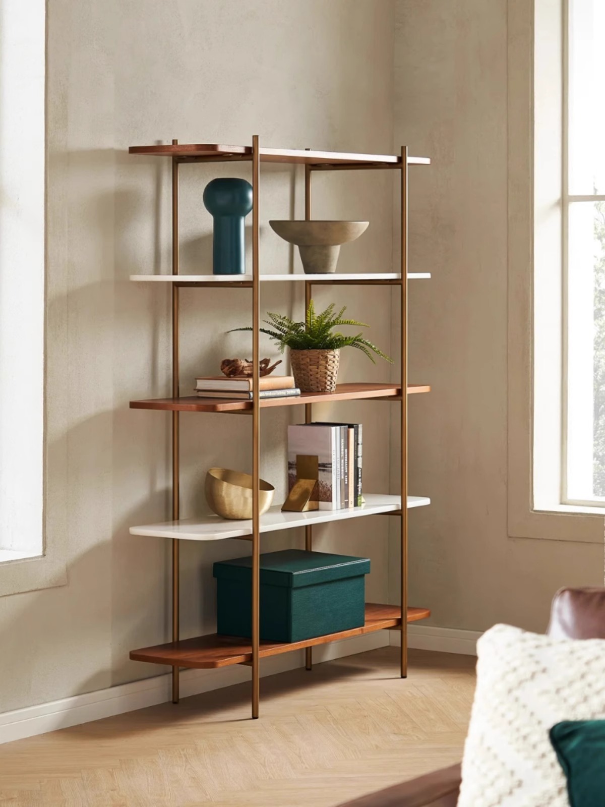 实木书架简约置物架现代办公展示柜简约置物架铁艺陈列架隔断客厅