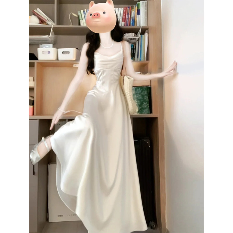 法式高级感V领醋酸缎面吊