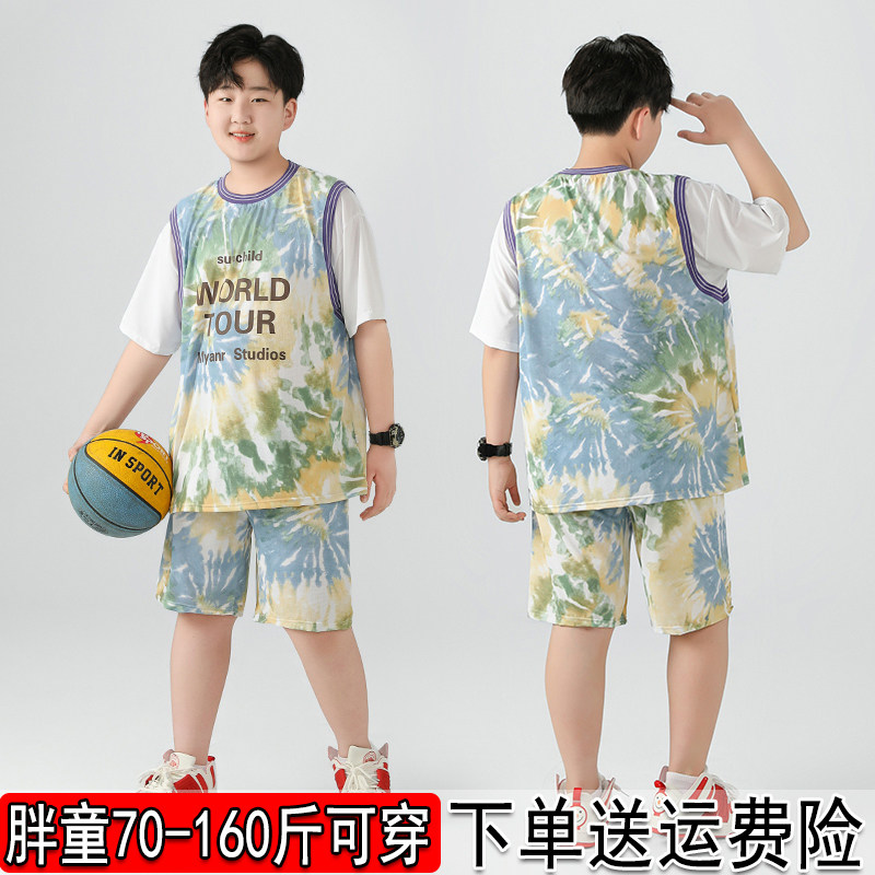 胖男童速干套装夏装2025新款胖儿童短袖球服运动两件套加肥加大薄