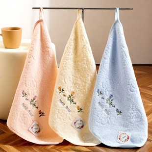 3条装 金号纯棉挂绳方巾全棉洗脸小毛巾玫瑰柔软舒适吸水不易掉毛