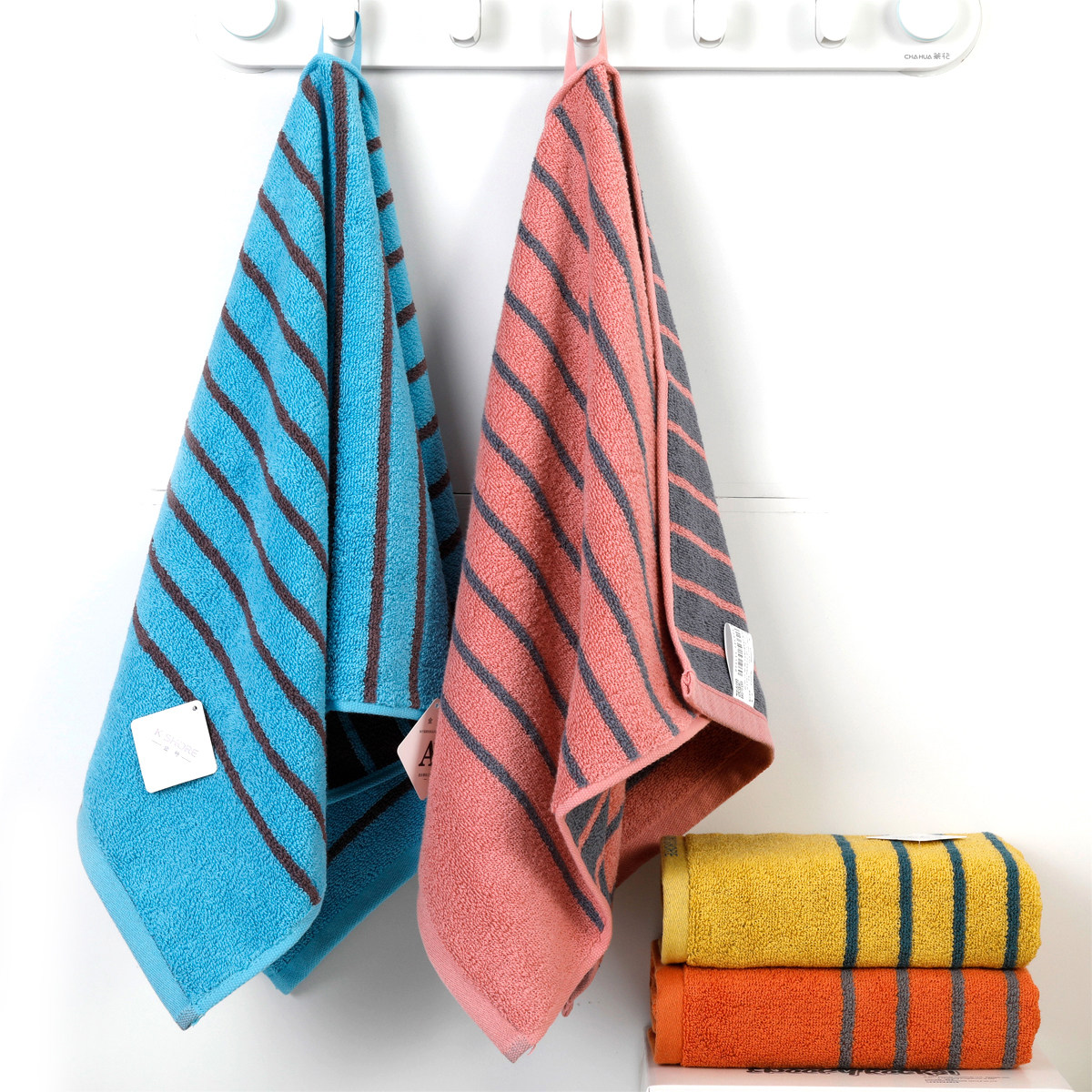 2条金号纯棉挂绳大毛巾加长全棉洗脸面巾条纹长绒棉柔软吸水A类