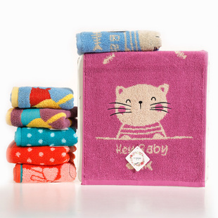 新品2条装金号A类纯棉儿童童巾长方形毛巾猫咪洗脸巾可爱柔软吸水