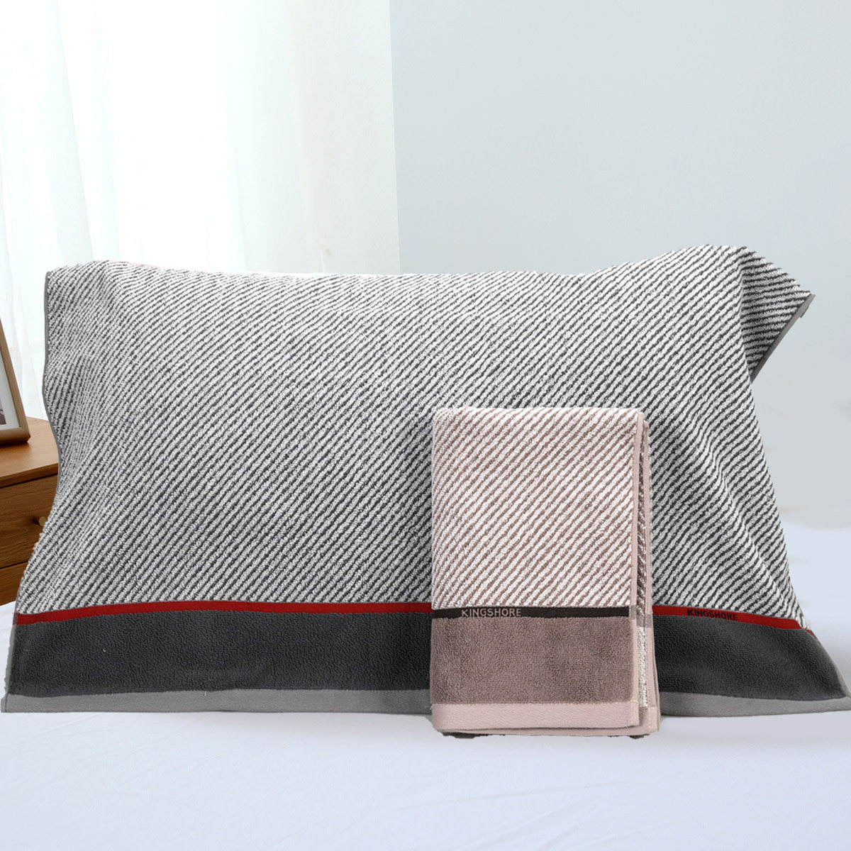 金号枕巾A类耐脏纯棉加大加厚