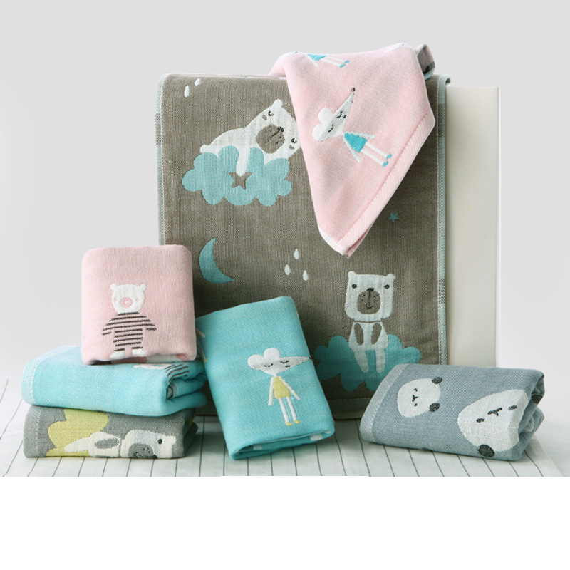 新品A类金号纯棉三层提缎儿童小毛巾长方形洗脸面巾柔软卡通吸水