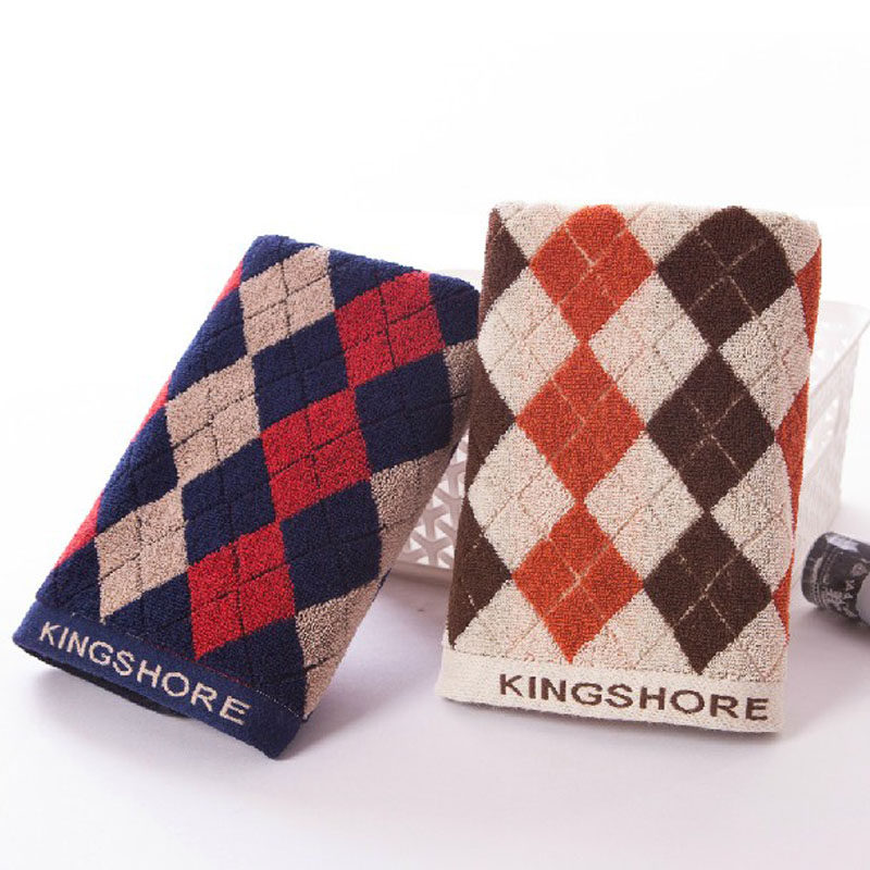 金号纯棉男士毛巾家用洗脸巾加大加厚吸水成人洗澡欧式菱形格子