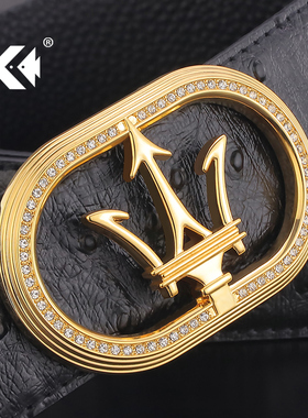 黑色三叉戟皮带男真皮奢侈品纯铜扣腰带青年时尚牛皮韩版潮流裤带