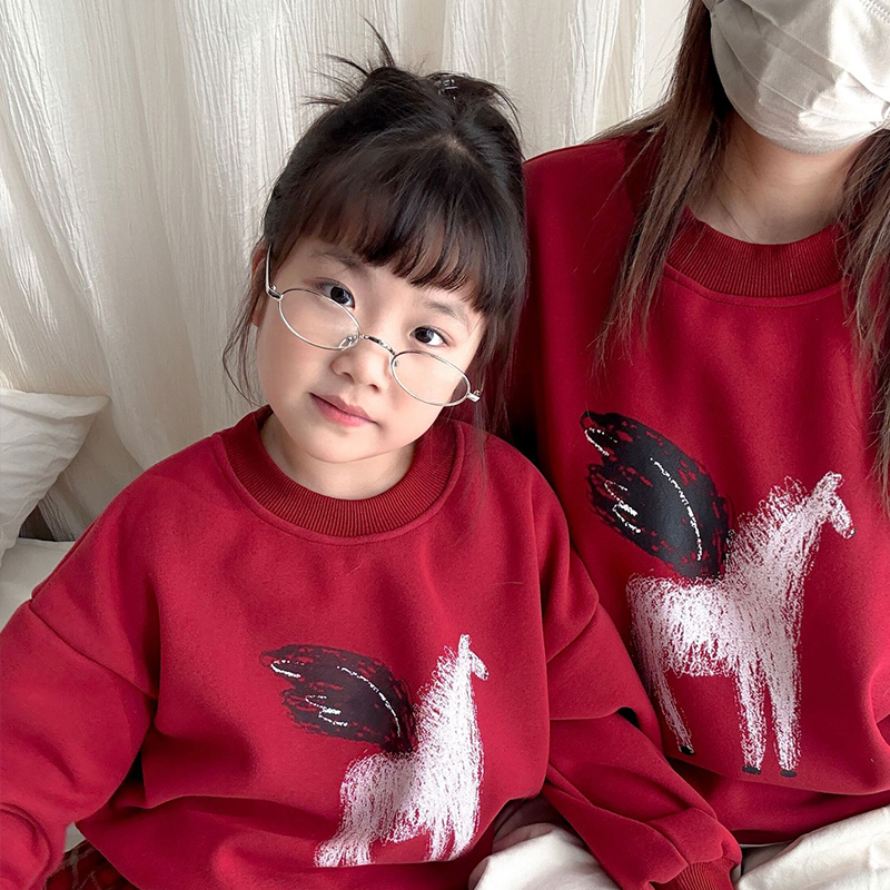 网红本命年亲子装母子冬加绒卫衣