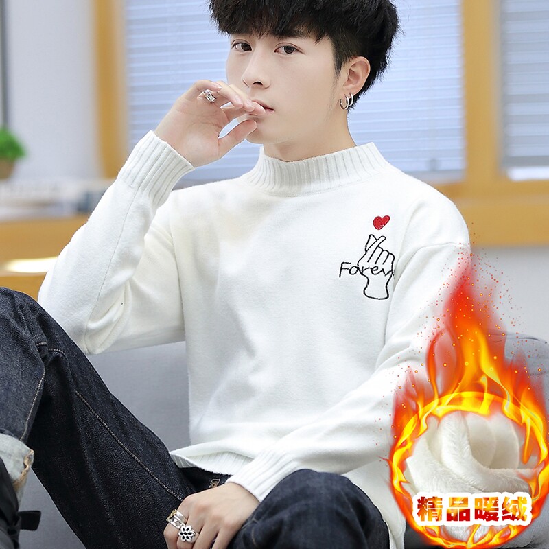 13세 청소년 겨울 터틀넥 스웨터 남성용 벨벳과 두꺼운 15세 중학생 및 고등학생 빅보이 가디건