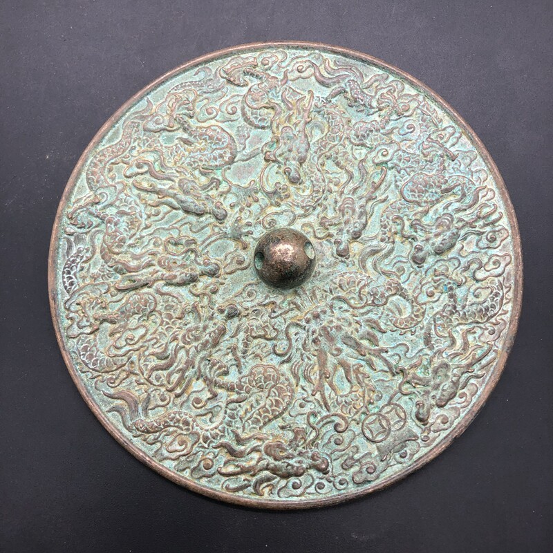 古玩杂项铜镜 双龙镜大号家居工艺摆件 中式铜器