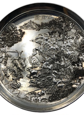 古玩杂项盘子 十二生肖 动物摆件微大号家居鎏金鎏银工艺装饰品